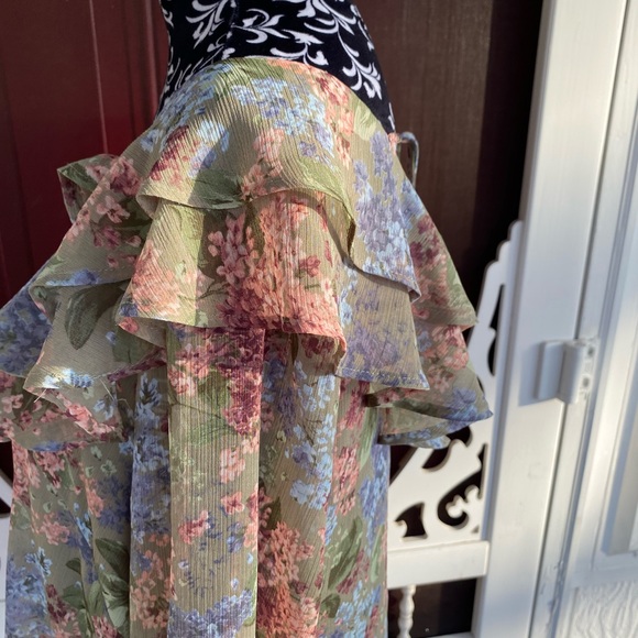 Cato Women's Sheer Floral Crepe Ruffle Poet Blouse Top Open Back with tie bow - Picture 12 of 16